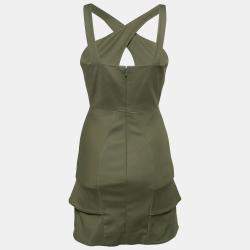 Pre Owned Cushnie Et Ochs Safari Green Stretch Cotton Keyhole Detail Mini Dress XS 