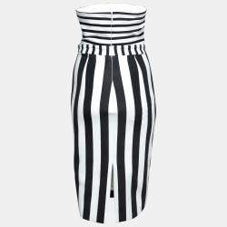 Pre Owned Cushnie Et Ochs Black and White Striped Neoprene Strapless Dress XS