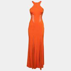 Cushnie Et Ochs Tangerine Orange Stretch Satin Jersey Mesh Paneled Gown S Cushnie et Ochs TLC