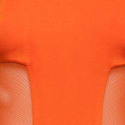 Cushnie Et Ochs Tangerine Orange Stretch Satin Jersey Mesh Paneled Gown S