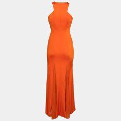 Cushnie Et Ochs Tangerine Orange Stretch Satin Jersey Mesh Paneled Gown S