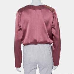 Cushnie et Ochs Pink Silk Charmeuse Faux Wrap  Body Suit L