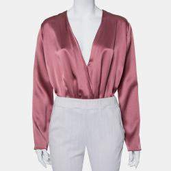 Cushnie et Ochs Pink Silk Charmeuse Faux Wrap  Body Suit L