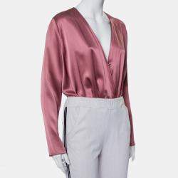 Cushnie et Ochs Pink Silk Charmeuse Faux Wrap  Body Suit L