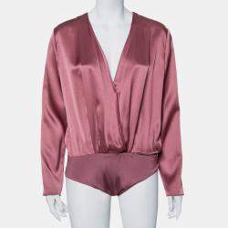 Cushnie et Ochs Pink Silk Charmeuse Faux Wrap  Body Suit L