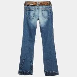 Pre Owned D&G Blue Denim Belted Wide Leg Jeans XS /Waist 27"