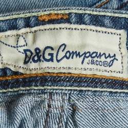 Pre Owned D&G Blue Denim Belted Wide Leg Jeans XS /Waist 27"