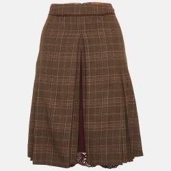 Pre Owned تنورة دي أند جي صوف مزيج بنية كاروهات مثنية ميني مقاس صغير