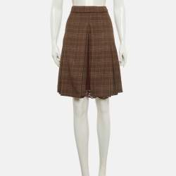 Pre Owned تنورة دي أند جي صوف مزيج بنية كاروهات مثنية ميني مقاس صغير