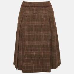 Pre Owned تنورة دي أند جي صوف مزيج بنية كاروهات مثنية ميني مقاس صغير