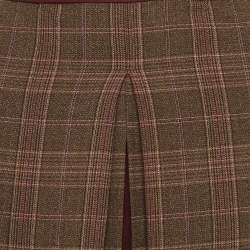 Pre Owned تنورة دي أند جي صوف مزيج بنية كاروهات مثنية ميني مقاس صغير