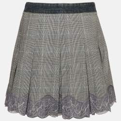 Pre Owned D&G Blue/Monochrome Plaid Denim Lace Detail Wrap Skirt S