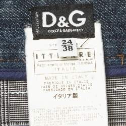 Pre Owned D&G Blue/Monochrome Plaid Denim Lace Detail Wrap Skirt S