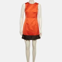 Pre Owned فستان دي آند جي برتقالي ستيان بدون أكمام بتزيينات تباين على الحافة مقاس صغير