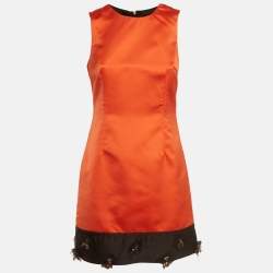 Pre Owned فستان دي آند جي برتقالي ستيان بدون أكمام بتزيينات تباين على الحافة مقاس صغير