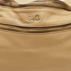 Pre Owned حقيبة كروس دولتشي أند غابانا جلد بيج بجيب مزدوجة