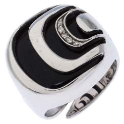 Pre Owned Damiani Damianissima Onyx Diamond Silver Ring Size 53