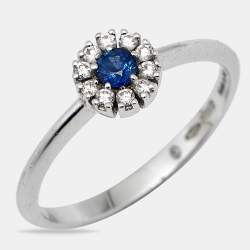 مملوكة مسبقًا Damiani Margerita Sapphire Diamonds 18k White Gold Ring Size 52.5