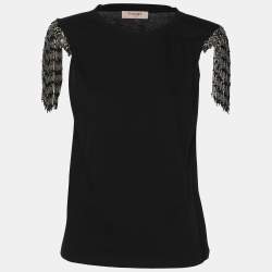 Pre Owned Twinset Black Cotton Fringes Tank Top XS