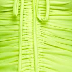 Pre Owned Richard Quinn Neon Green Jersey Glove Detail Ruched Mini Dress S