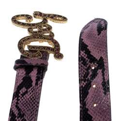 D&G Purple Snake Embossed Leather Crystal Embellished Logo Buckle Belt Size 90