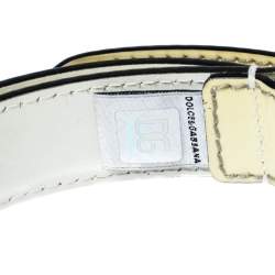 Pre Owned D&G Light Cream Patent Leather Logo Belt 80CM