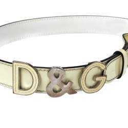 Pre Owned D&G Light Cream Patent Leather Logo Belt 80CM