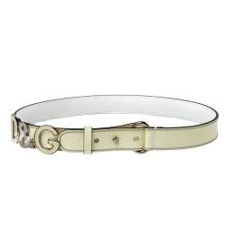 Pre Owned D&G Light Cream Patent Leather Logo Belt 80CM