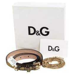 Pre Owned D&G Gold/Black Patent Leather and Suede Skinny Chain Belt 90CM
