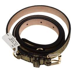 Pre Owned D&G Gold/Black Patent Leather and Suede Skinny Chain Belt 90CM