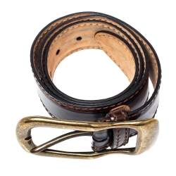 Pre Owned D & G Black/Brown Leather Buckle Belt 85CM