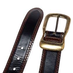 Pre Owned D & G Black/Brown Leather Buckle Belt 85CM