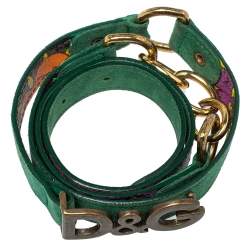 مملوكة مسبقًا حزام دي آند جي رفيع شعار الماركة معدن نحاسي سويدي أخضر 90 سم