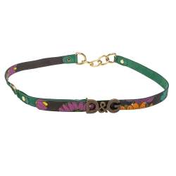 مملوكة مسبقًا حزام دي آند جي رفيع شعار الما�ركة معدن نحاسي سويدي أخضر 90 سم