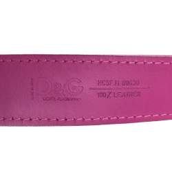 Pre Owned D&G Pink Leather Logo Buckle Belt 80 CM