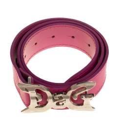 Pre Owned D&G Pink Leather Logo Buckle Belt 80 CM