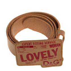 Pre Owned D&G Tan Leather Lovely Printed Plaque Belt 105CM