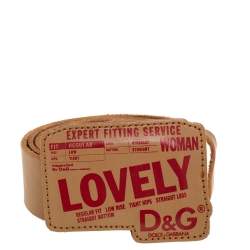 Pre Owned D&G Tan Leather Lovely Printed Plaque Belt 105CM