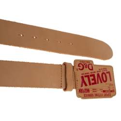 Pre Owned D&G Tan Leather Lovely Printed Plaque Belt 105CM