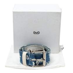 Pre Owned D&G Blue Denim Logo Print Buckle Belt 100CM