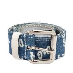 Pre Owned D&G Blue Denim Logo Print Buckle Belt 100CM