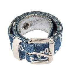 Pre Owned D&G Blue Denim Logo Print Buckle Belt 100CM