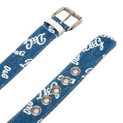 Pre Owned D&G Blue Denim Logo Print Buckle Belt 100CM