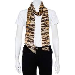 Pre Owned D&G Brown Animal Print Asymmetric Silk Stole