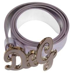 D&G Lilac/Silver Leather Logo Belt 80CM