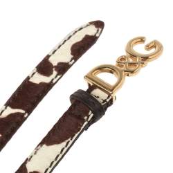 D&G Brown/White Cow Print Calfhair and Leather Logo Belt 100CM