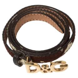 Pre Owned D&G Brown/White Cow Print Calfhair and Leather Logo Belt 100CM