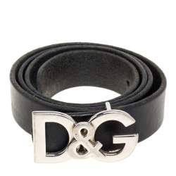 Pre Owned D & G Black Leather Buckle Belt 95CM