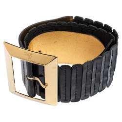 Pre Owned D&G Black Patent Leather Elastic Band Buckle Waist Belt 90CM