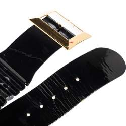 Pre Owned D&G Black Patent Leather Elastic Band Buckle Waist Belt 90CM